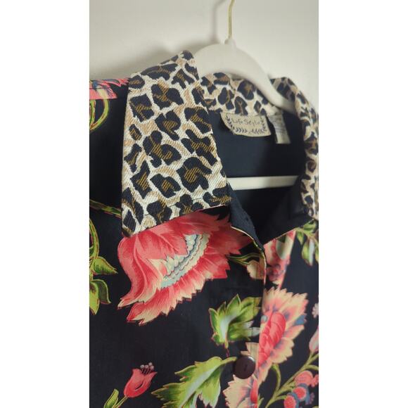 Boho Chic Button Down Cropped Blazer Cheetah & Bright Floral Print Women's L - Picture 6 of 8